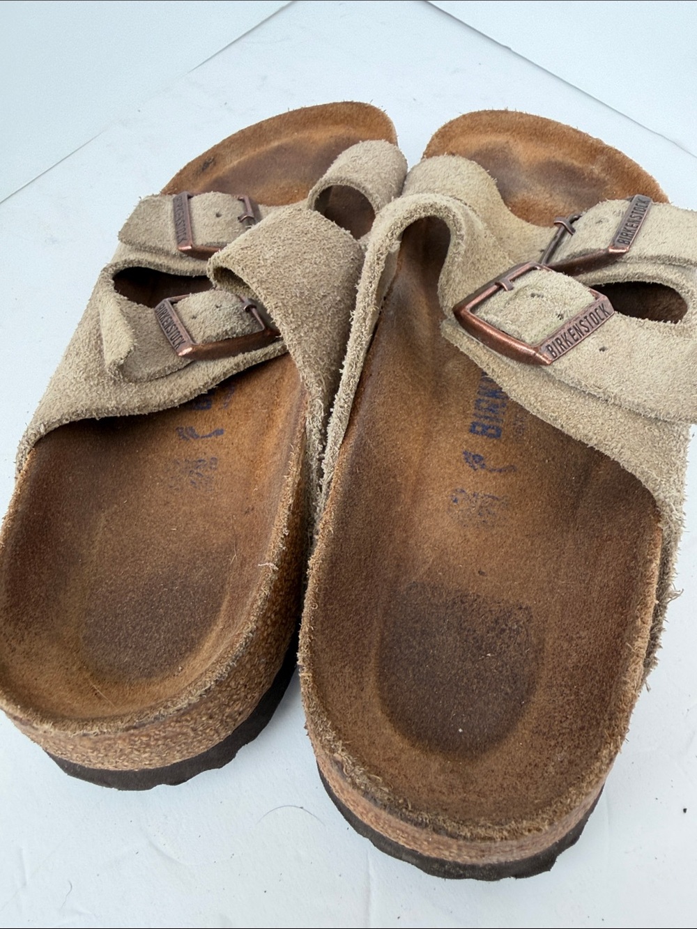 Birkenstock Suede Two-Strap Sandals in tan size 10 - Picture 3 of 6